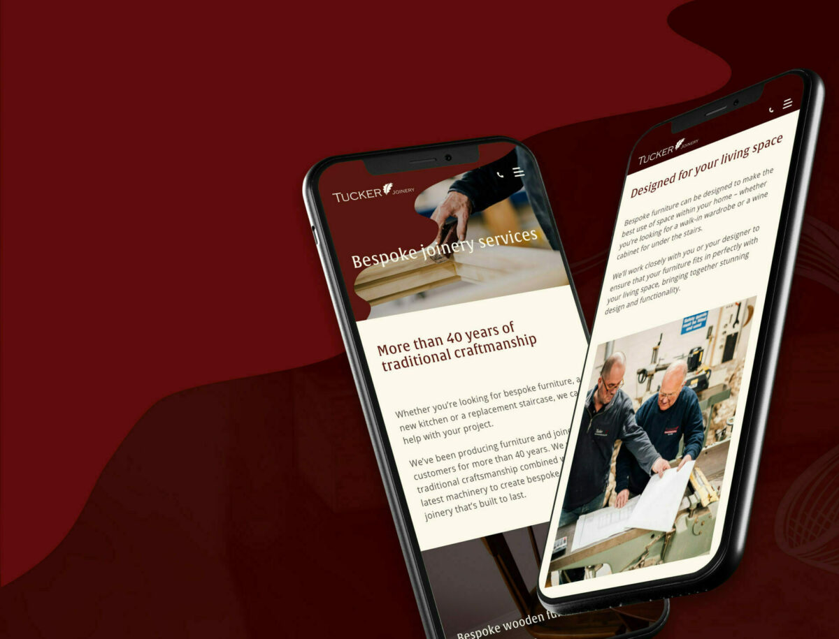 A mockup of Tucker Joinery's new website presented on mobile.