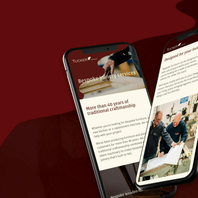 A mockup of Tucker Joinery's new website presented on mobile.